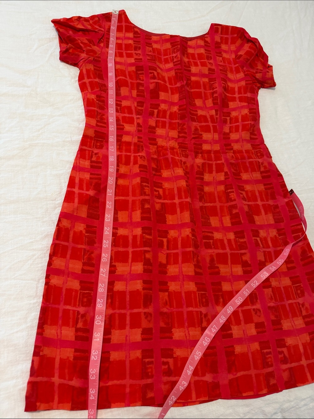 Vintage 90s Y2K Artsy Tomato Red Rayon Italian Summer Resort Dress Size 8 - Picture 12 of 13